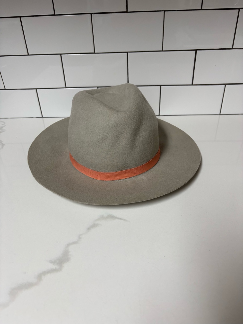 Anthropologie Cream Felt Fedora with Black Band